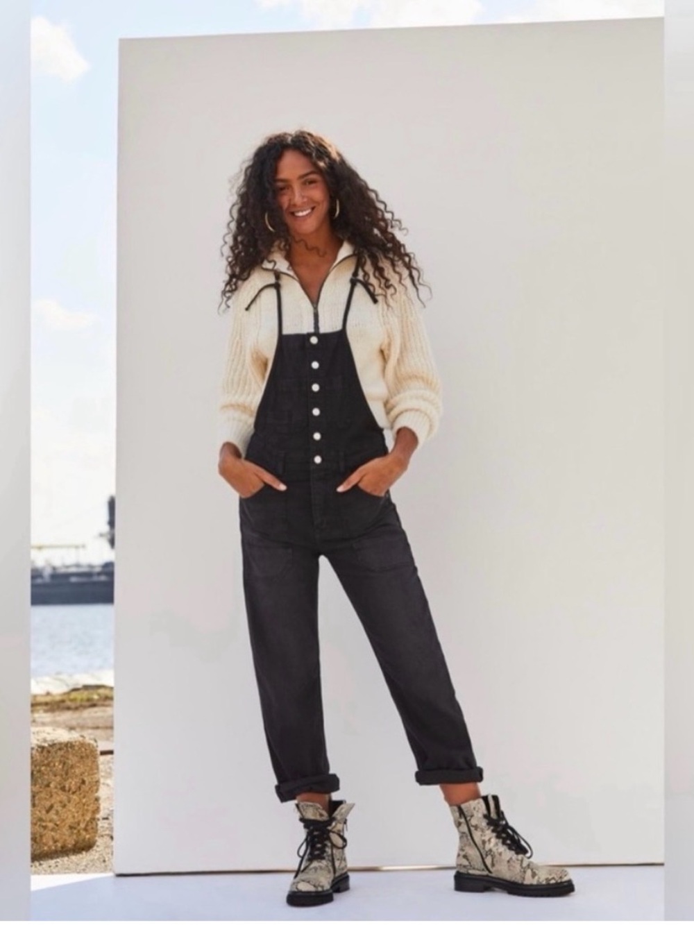 Pilcro black denim painters overalls